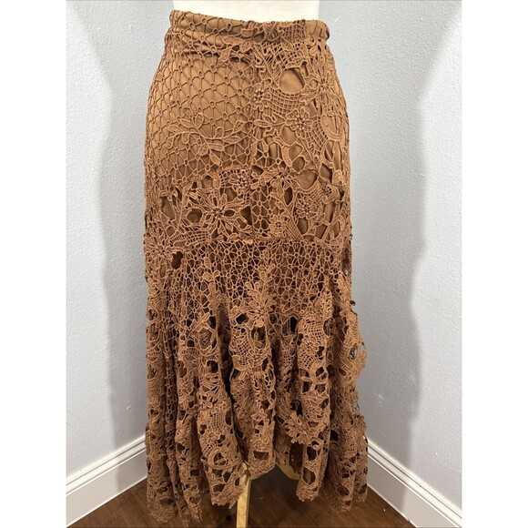 Reba Dresses & Skirts - Reba Maxi Skirt Women‎ 4 Autum Meadows Crochet Tiered High Low Boho Farycore